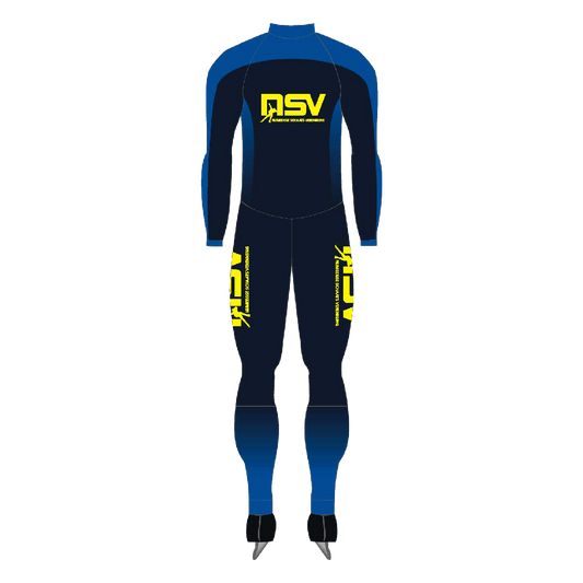 NSV lycra marathonpak voor langebaanschaatsen – lichtgewicht, ademend en strak schaatspak van de Nijmeegse Schaatsvereniging, ontworpen voor maximale snelheid en comfort tijdens lange trainingen en wedstrijden - achterkant