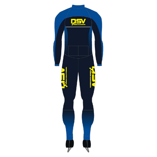 NSV lycra marathonpak voor shorttrack – licht, strak en ademend schaatspak van de Nijmeegse Schaatsvereniging, ideaal voor intensieve shorttracktrainingen en maximale bewegingsvrijheid op het ijs - achterkant