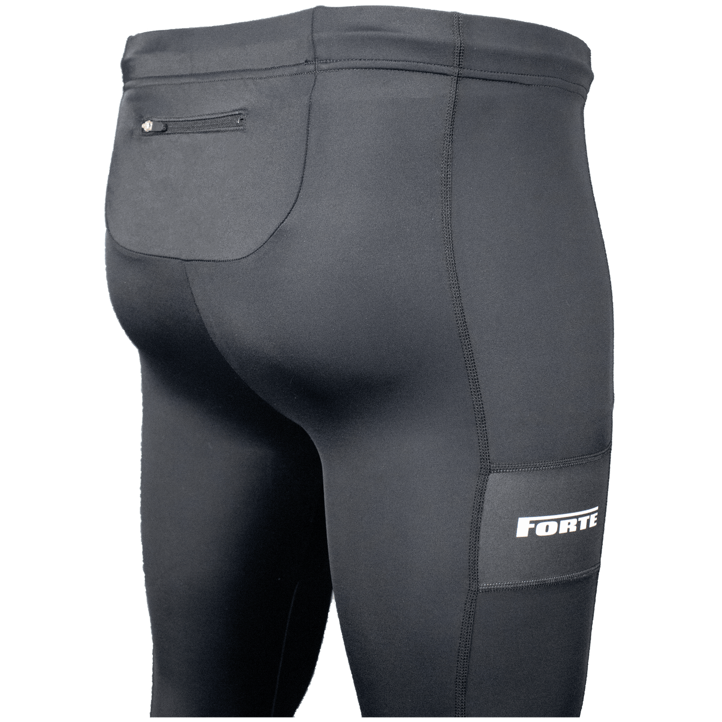 Lange running tight in zwart runningtight voor hardlopen, sporten, overbroek closeup