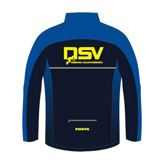 NSV thermojack voor kinderen – warm en winddicht shorttrackjack van de Nijmeegse Schaatsvereniging, speciaal ontworpen voor jonge schaatsers tijdens training en warming-up op het ijs - achterkant