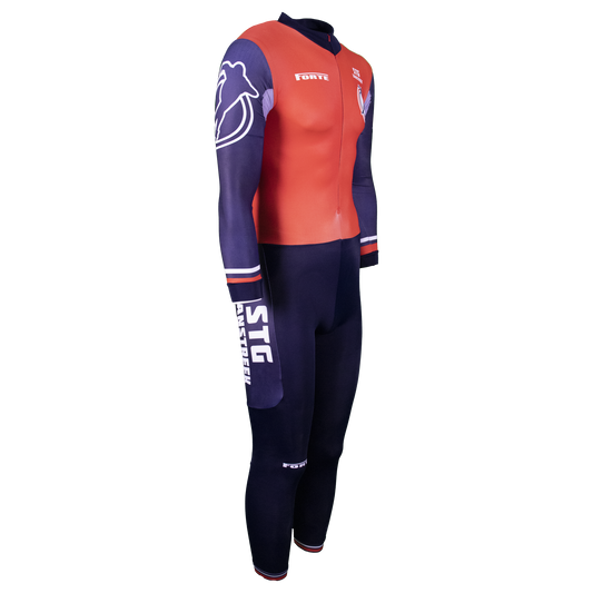 zijaanzicht STG Zaanstreek schaatspak thermo marathonpak clubkleuren schaatsen
