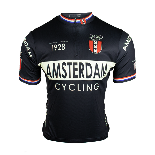 Retro Amsterdam wielershirt zwart - Vintage Fietsshirt