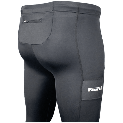Lange running tight in zwart runningtight voor hardlopen, sporten, overbroek closeup