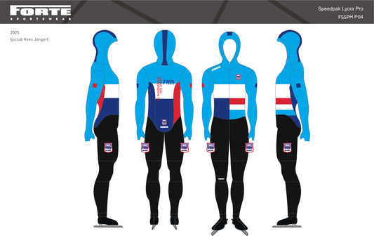 Speedpak lycra IJsclub Kees Jongert – professioneel, strak schaatspak met cap voor maximale snelheid en prestaties op het ijs