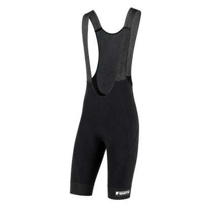 zwarte wielerbroek voor wielrenners en fietsers, koersbroek blanco met forte logo