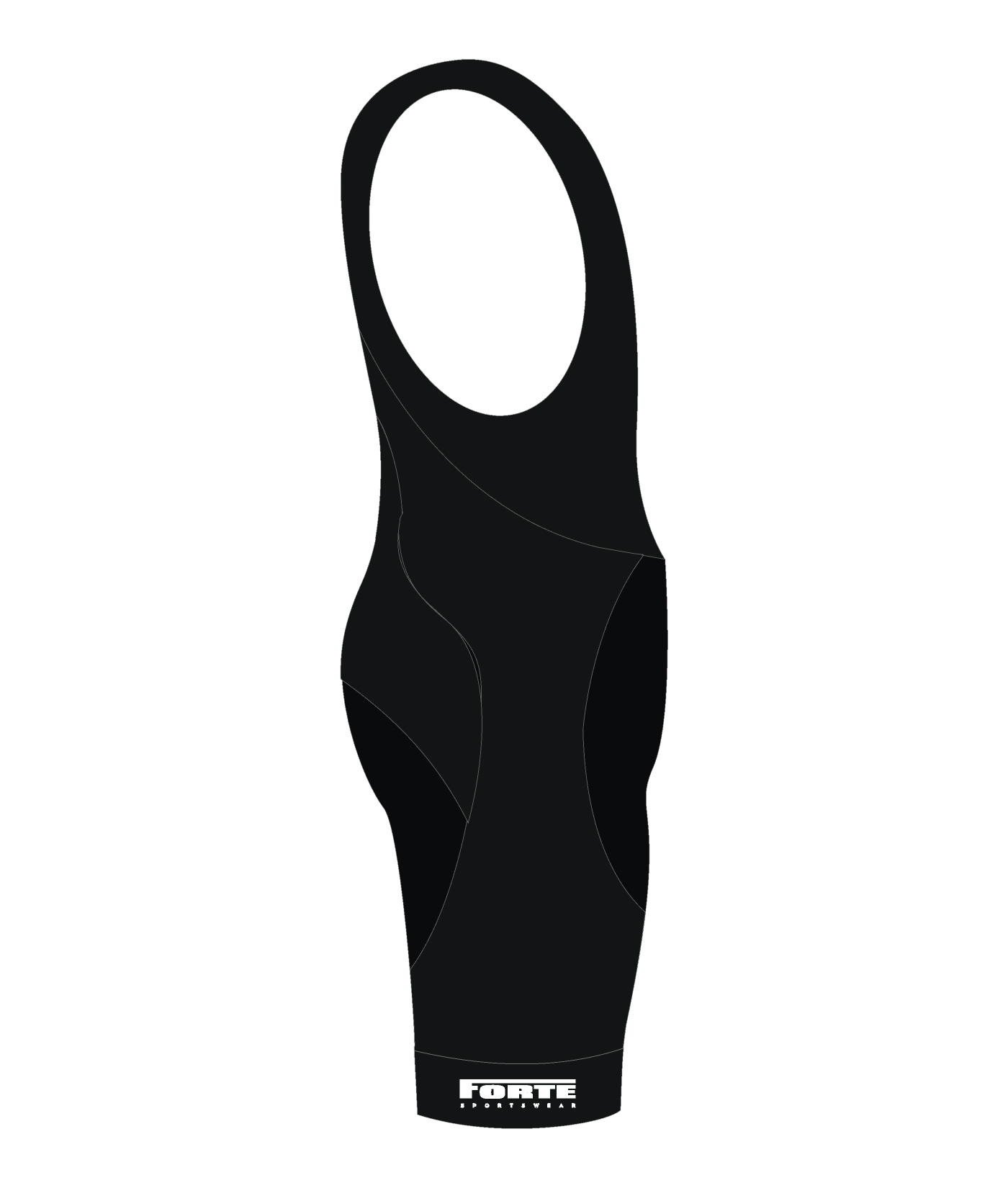 wielerbroek voor wielrenners en fietsers, koersbroek blanco zwart met forte logo