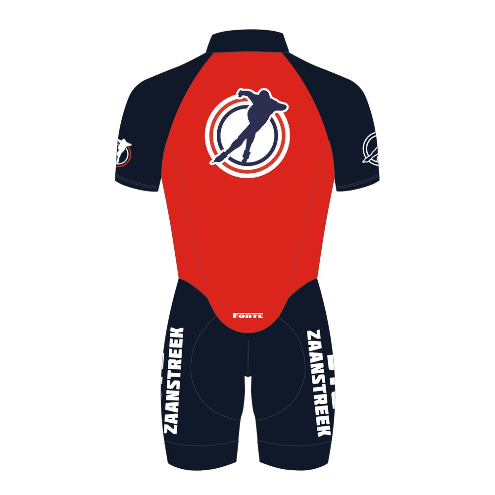 Zaanstreek skeelerpak voor heren aerodynamisch skeelerpak van Forte Sportswear achterkant